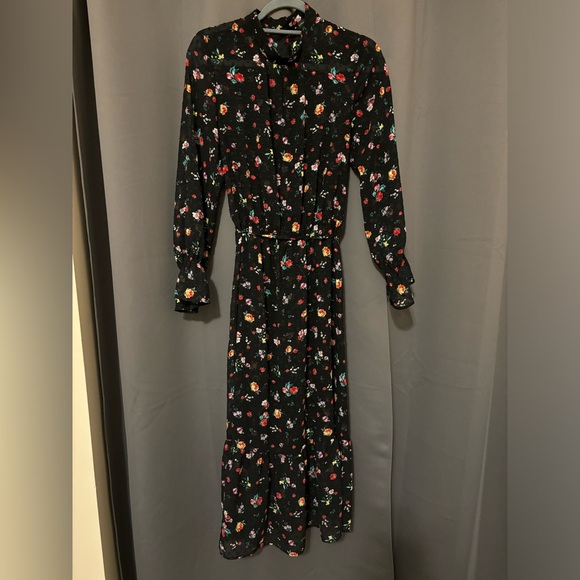 Banana Republic Sheer Clip Dot Floral Midi High Neck Dress size 8 - Picture 6 of 7